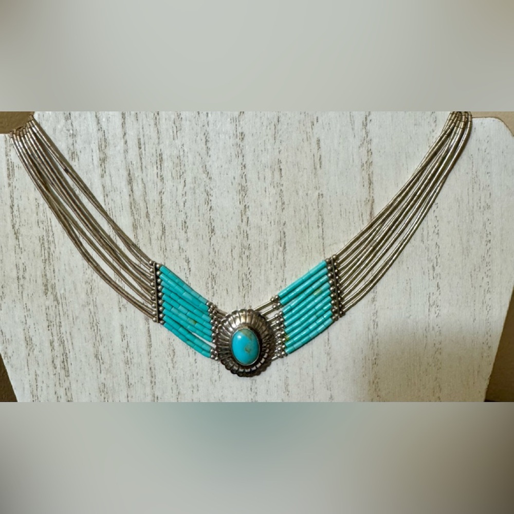 Southwest Liquid Sterling Silver Turquoise Multi-Strand Beaded necklace.